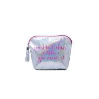 Custom Reusable Tassels Zipper Clutch Waterproof Iridescent Pu Leather Travel Perfume Brush Cosmetic Makeup Bag Logo